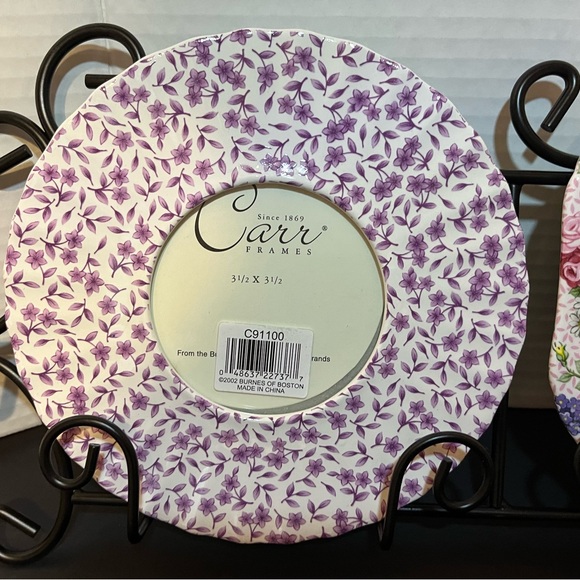 Carr Porcelain Floral Photo Frames Set W/Black Wall Rack  Set Of 3- NIB - Picture 5 of 8
